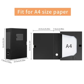 HUA JIE A4 Storage File Boxes Plastic Archives Cases with Lid, File Folder Organizer Document Filing Box for office,31×7.5×23.5 cm, Black(Pack of 8)