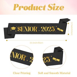 Hisxierng Senior 2025 Graduation Sash - Black Satin Fabric Sash for Graduation Parties, Photo Props & Gifts - 33.5"L x 3.7"W