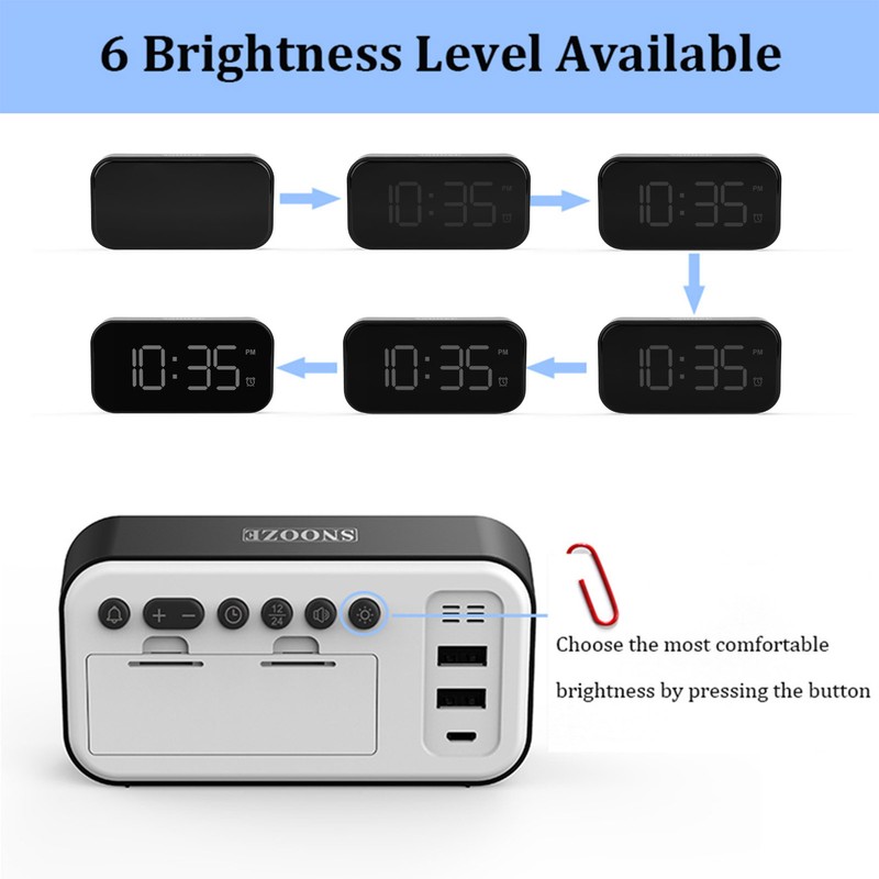 USB LED Digital Touch Alarm Clock 12/24H Portable Bedside Clock