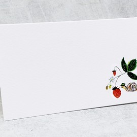 Place Cards with Alpine Strawberries on the Vine and Snail for Weddings, Showers, and Dinner Parties. Table Tent Style, Scored for Easy Folding (12)