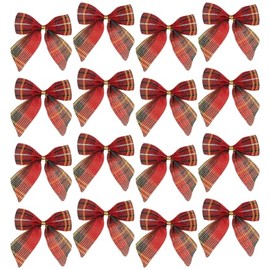 UUYYEO 24 Pcs Christmas Burlap Bows Checkered Bows Gingham Ribbon Bows Buffalo Plaid Bows Xmas Tree Bows Gift Wrap Bows Holiday Decorative Bows Small Ribbon Bows for Gift Christmas Tree Red Checkered