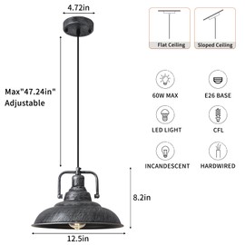SESIMENT Black and Silver Pendant Light 12.5 inches 3 Packs, Farmhouse Pendant Light, Industrial Pendant Light, Kitchen Pendant Lights, Pendant Lights Kithen Island for Bedroom; Living Room; Kitchen