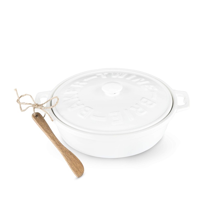 Twine Ceramic Brie Baker with Acacia Wood Spreader, Brie Baking