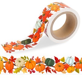 Lucleag 65.6 Ft Fall Pumpkin Bulletin Board Border, Self-Adhesive Pumpkins Maple Leaves Bulletin Border Trim for Fall Autumn Thanksgiving Harvest Party School Classroom Bulletin Board Decor