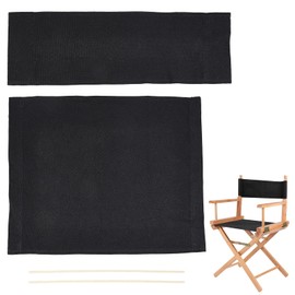 AHANDMAKER 1 Set Chair Replacement Canvas, Black Casual Directors Chair Cover Kit Replacement Canvas Seat and Back with Wood Stick Easy to Clean for Director Makeup Chair, 18.7x14.96/20.47x6.5 inch