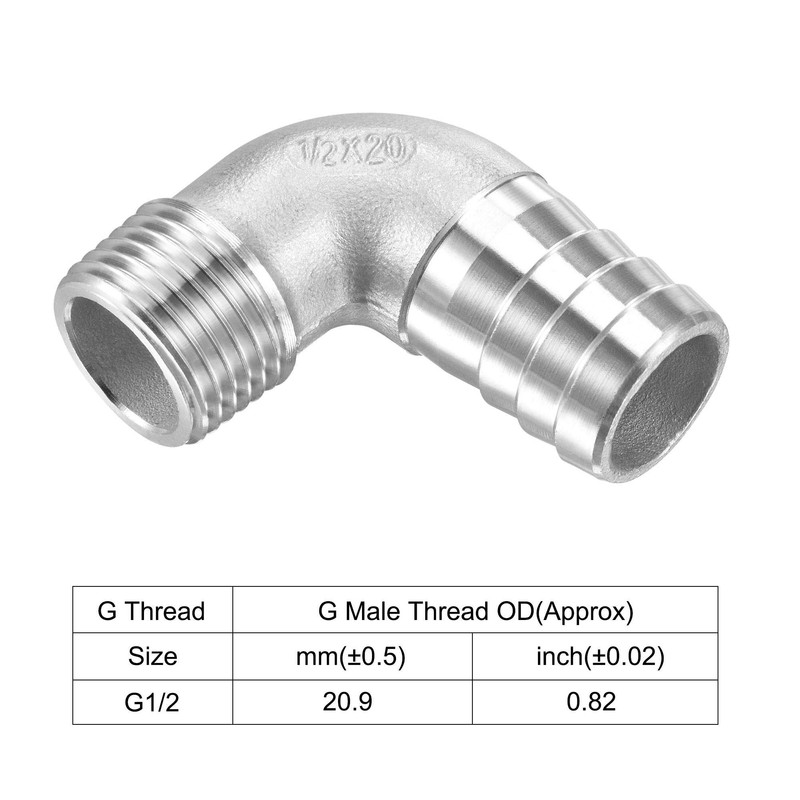 sourcing map 304 Stainless Steel Hose Barb Fitting Elbow, 20mm