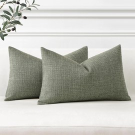 Artscope Set of 2 Cushion Covers, Plain Throw Cushion Cover, Linen Cushion Covers, 30 x 50 cm, Modern Decorative Cushion Cover Set, Cushion Case for Sofa, Bedroom, Home Decor, Grey Green