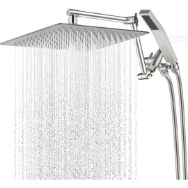 G-Promise All Metal 12 Inches Rainfall Shower Head with Handheld Spray Combo, 3 Settings Diverter, Adjustable Extension Arm with Lock Joints, 71 Inches Stainless Steel Hose (Brushed Nickel)