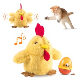 Migipaws Katzenspielzeug,elektrisches Küken-Plüschspielzeug,echte Flattern und Zwitschern,berührungsaktiviert, mit Katzenminze,wiederaufladbar (gelb)