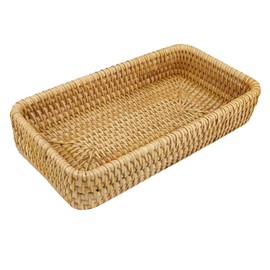 1 Pcs Wicker Tray, Shallow Wicker Basket, Key Tray,Easy to Store Remote Control, Cosmetics, Jewelry, Headphone Cables, and Wires For Living Room, Dressing Table, Bedroom
