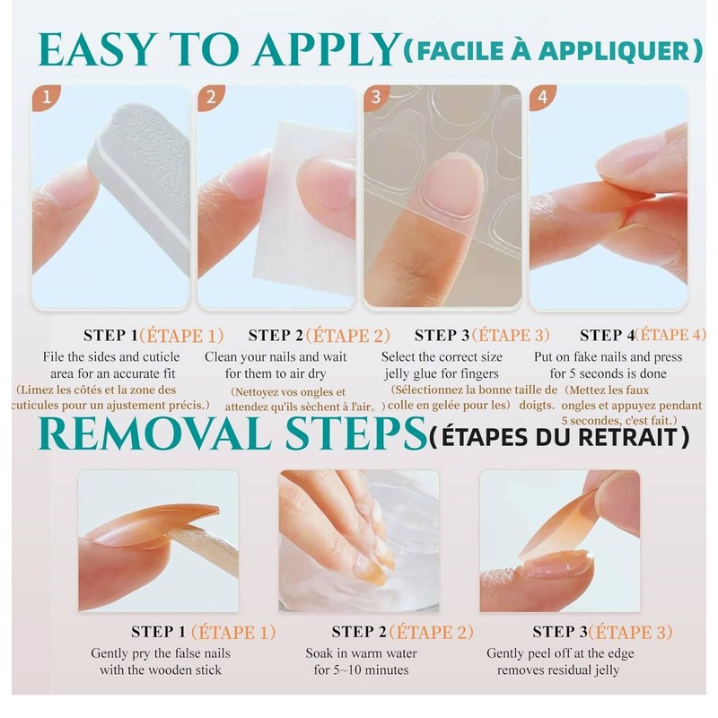 24Pcs Short Square Fake Nails Nude White Heart French Tip