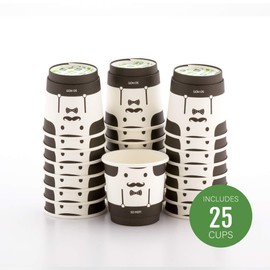 Restaurantware 4 Ounce Paper Coffee Cups 25 Monsieur Design Disposable Paper Cups - Leakproof Recyclable Black And White Paper Hot Cups Insulated Matching Lids Sold Separately