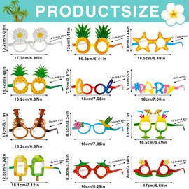 Pack of 12 Hawaiian Tropical Sunglasses Paper Novelty Party Glasses Funny Glasses Luau Hawaiian Glasses Costume Party Sunglasses for Beach Tropical Theme Decoration, Party Accessories, Photo Prop