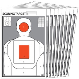 25 Pack Paper Shooting Targets for Gun Ranges, Rifles, Handguns, Pistols, BB Guns, Achery, Class Trainings and Competitions, Bulk Targets, Fluorescent Orange Scoring Target (23x35)