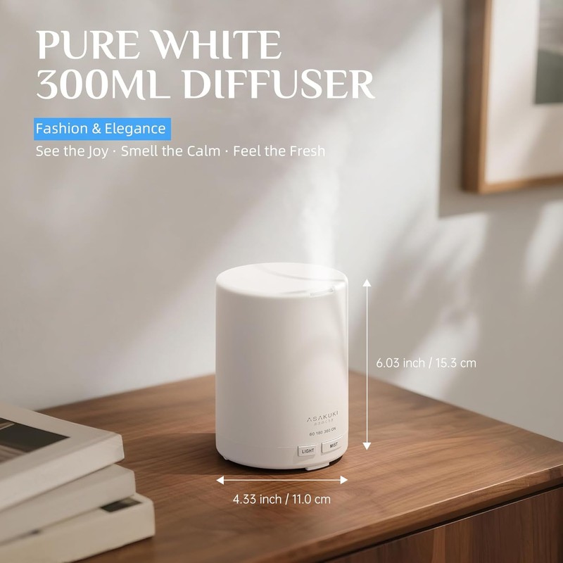 ASAKUKI Essential Oil Diffuser, 5-in-1 Quiet Humidifier, Home Fragrance Aroma
