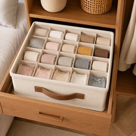 Closet Storage Box with Dividers for Underwear and Socks - Foldable 20-Grid Fabric Organizer for Bras, Ties and Small Garments 20 Grid