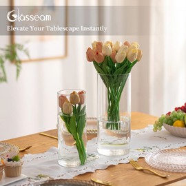 Glasseam Large Glass Cylinder Vases: 3 Pcs Clear Tall Hurricane Vases