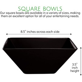 Plasticpro Disposable Square Plastic Serving Bowls Extra Heavy Duty for Party's Snack or Salad Bowl, Heavy Duty, Elegant (Medium, Black)