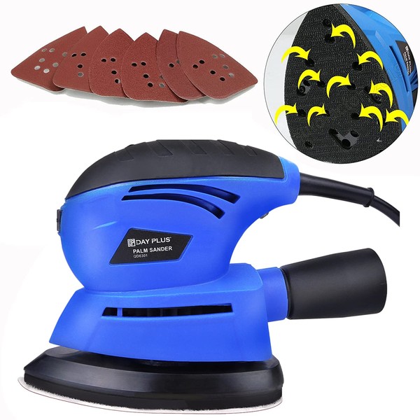 Mouse Sander, 130W Palm Detail Sander with Dust Collection System for Home Decoration, 6pcs Sandpapers, 12000 RPM Random Orbit Sander, Compact Sander with 2M Power Cord for Furniture Finishing