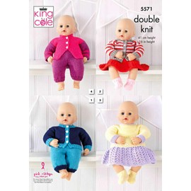 King Cole 5571 DK Dolls Clothes Knitting Pattern