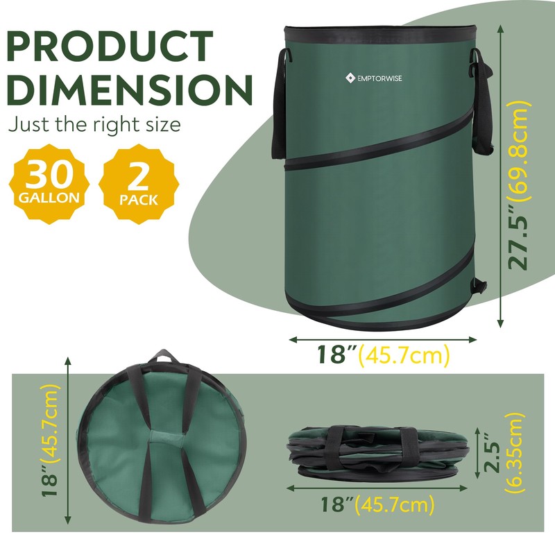 Emptorwise - 2-Pack Collapsible Pop up Trash Cans, Camping and