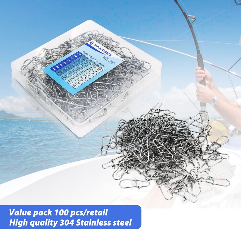 SINGMATOOLS 100 Pack Dual snap Lock Fish Sinker Clips snap