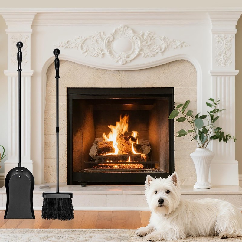 AMAGABELI Metal Fireplace Ash Shovel and Brush Set Accessories 32''