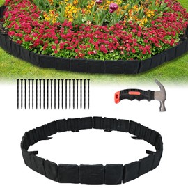 Garden Edging Border,16 FT Imitation Stone Effect Garden Lawn Border with Anchoring Spikes,No Dig Flexible Lawn Edging and Flower Bed Border (Black-20)