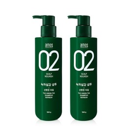Amos Green Tea Real Feel Shampoo for Oily Hair 500g (Refreshing Type) 1+1 / 아모스 녹차실감 샴푸 지성용 500g (산뜻한타입) 1+1