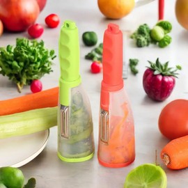 Vegetable Peeler With Built in Peel Container- Staineless Steel Blade, Ergonomic Non- Slip handle, Mess Free Peeling for Carrots, Cucumbers, Potatoes, and more - Easy to Clean and Store Away- (Green)
