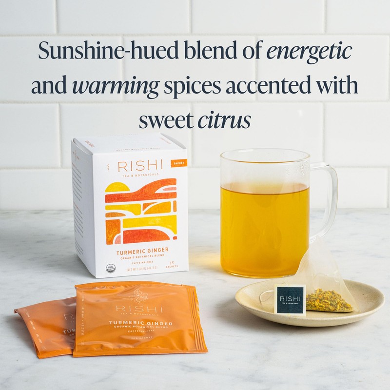 Rishi Tea Turmeric Ginger Herbal Tea - Organic Sachet Bags,