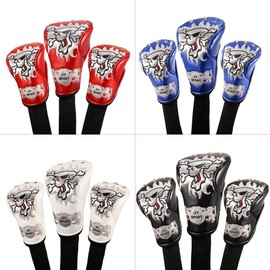 SelectPlaza Premium PU Leather ★ Driver / Wood FW Headcover ★ 3 Piece Set ★ Skull Pattern ★ Embroidered ★ Waterproof ★ Conversion Doug Included ★ Select Plaza (Blue)