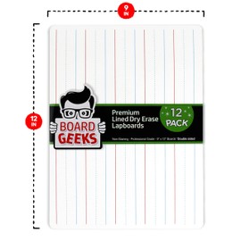 Board Geeks 12 Small Dry Erase Board for Kids - White Board for Kids, Students and Teachers | Durable, Portable Kids Mini Whiteboard | Double Sided Small White Boards | Lined and Plain, 9"x12"