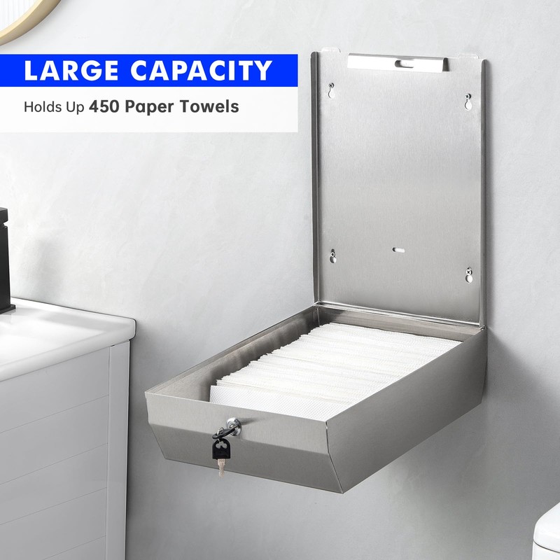 Paper Towel Dispenser Wall Mount Commercial, Brushed Stainless Steel &