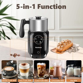 Homtone 5-in-1 Electric Milk Frother, 600 ml Induction Milk Frother, Removable Stainless Steel Milk Steamer for Hot Chocolate Makers, Hot & Cold Foam, Warm Milk, Large