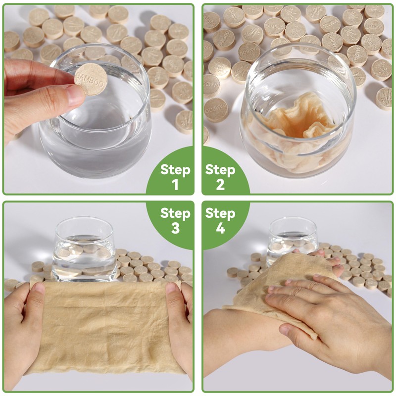 Compressed Towel Tablets - Disposable Bamboo Compostable Toilet Paper Tablets