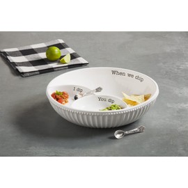 Mud Pie Circa Chip And Dip Bowl Set, White dish 3" x 12" dia | spoon 3 1/2"