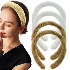 4 PACK Faux Fur Headband Hairband for Women Girls,Cute Stylish Fluffy Headwear Makeup Spa Skincare Headband Soft Fashion Hair Accessories