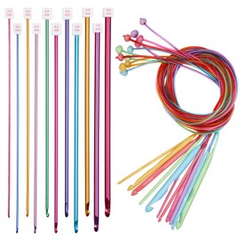 Aeelike Tunisian Crochet Hooks Set with Cable, 11PCS Tunisian Crochet Hook 2-8 mm Aluminum 12 PCS Colorful Afghan Crochet Hooks 3.5-12 mm, Smooth Long Tunisian Crochet Hook with Cable for Beginner