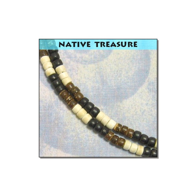 Native Treasure - 18" Black, Brown, Cream Wood Coco Bead