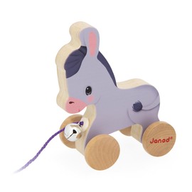 Janod - Wooden Walking Donkey with Tinkerbell - Pull and Push Toy - Motor Skills and Imagination Training - 50cm string suitable for little hands - FSC Certified - From 12 months, J03323