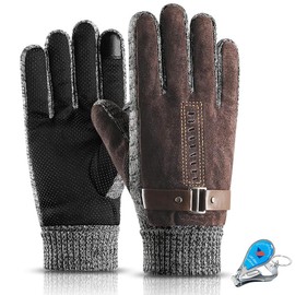 KXF Thermal Gloves, Mens Leather Winter Waterproof Gloves Thick Warm Fleece Lined Windproof Cold Proof Touchscreen Glove for Cycling Driving Running Camping Hiking