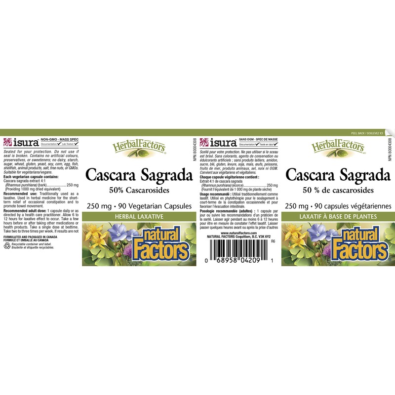 Natural Factors Cascara Sagrada 250 mg, 90 Capsules