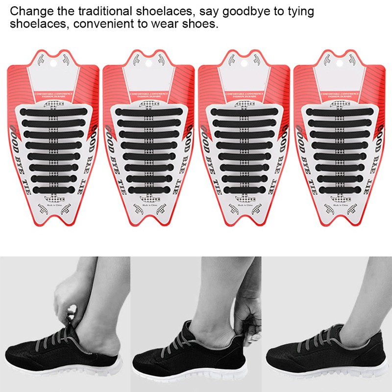 80pcs Silicone Lazy Shoelaces Elastic Black No Tie Shoe Laces