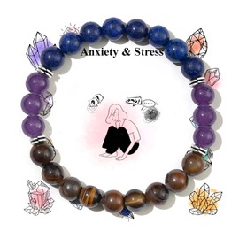 Anxiety Relief Crystal Bracelet, 8mm Natural Healing Gemstone Bracelets Beaded Bracelet, Crystal Chakra Bracelets Good Luck Jewellery Gifts for Women Girls Friend (Anxiety)