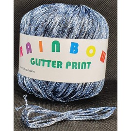 Rainbow glitter print on 25 gram ball colour cloud grey with glitter light blue