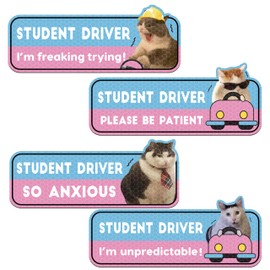 CNhoqc CNhoqc 4pcs Funny Cat New Driver Car Magnet, Cute Shivering Cat Rectangle Reflective Student Driver Sign for Car Bumper, Cartoon New Driver Reusable Magnet Sticker for Bumper Safety Sign