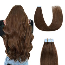 Sunya Tape in Hair Extensions Human Hair 20 inches Silky Straight Remy Human Hair Seamless Skin Weft Tape in Extensions 20 inches #4 Chocolate Brown 50 Gram 20Pcs/Pack Thick Hair