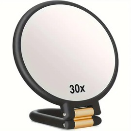 Takelablaze 30x Magnifying Mirror Double Side Handheld Mirror 30X/1X Magnifying Hand Mirror with Stand Foldable Travel Mirror Makeup Mirror for Desk Women (Black)