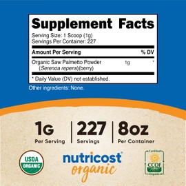 Nutricost Organic Saw Palmetto Powder 8oz - Certified USDA Organic Saw Palmetto, Gluten Free